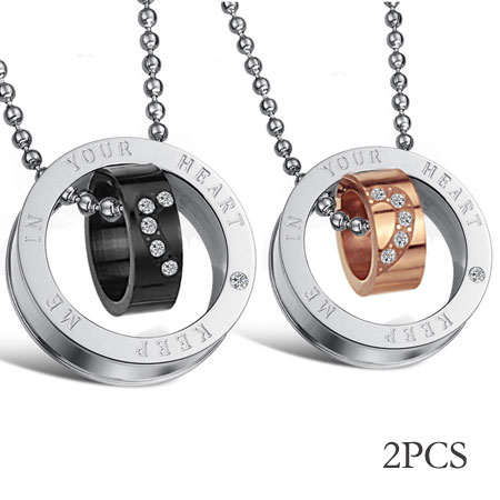 Matching Titanium Double ring and Open Heart Couples Necklaces - Click Image to Close